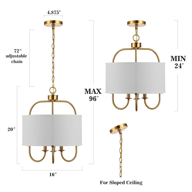 Suspension réglable SAFAVIEH Lighting Javorina à 3 lumières LED. - 40,6 cm (L) x 40,6 cm (l) x 61-243,8 cm (H)