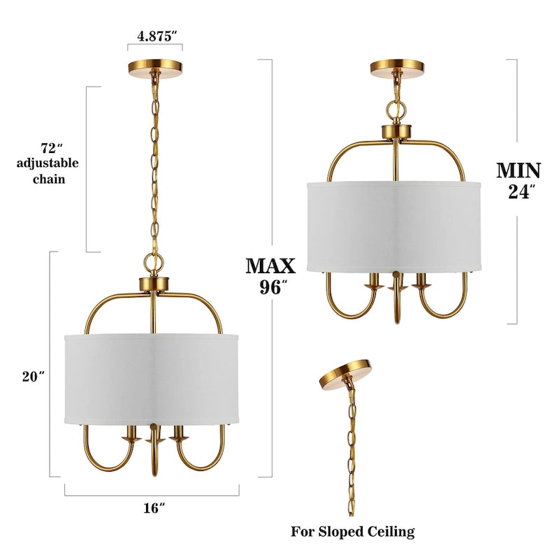 Suspension réglable SAFAVIEH Lighting Javorina à 3 lumières LED. - 40,6 cm (L) x 40,6 cm (l) x 61-243,8 cm (H)
