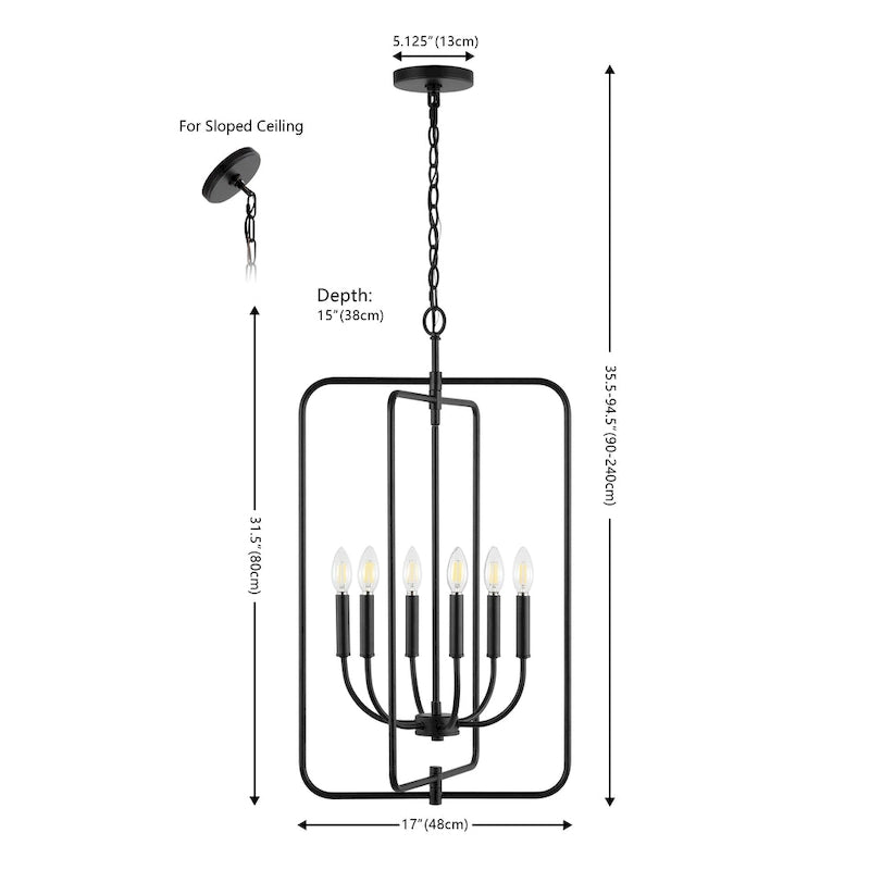 Lustre suspendu réglable Noelline à 6 lumières de SAFAVIEH Lighting (ampoules LED incluses) - Noir - 17 po L x 15 po P x 95 po H