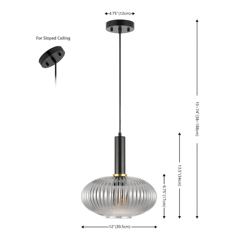 Suspension SAFAVIEH Nedelia 30,5 cm (12 po) - 30,5 cm (12 po) L x 30,5 cm (12 po) P x 38-188 cm (15-74 po) H - Gris fumé/Noir - 30,5 cm (12 po) L x 30,5 cm (12 po) P x 188 cm (74 po) H