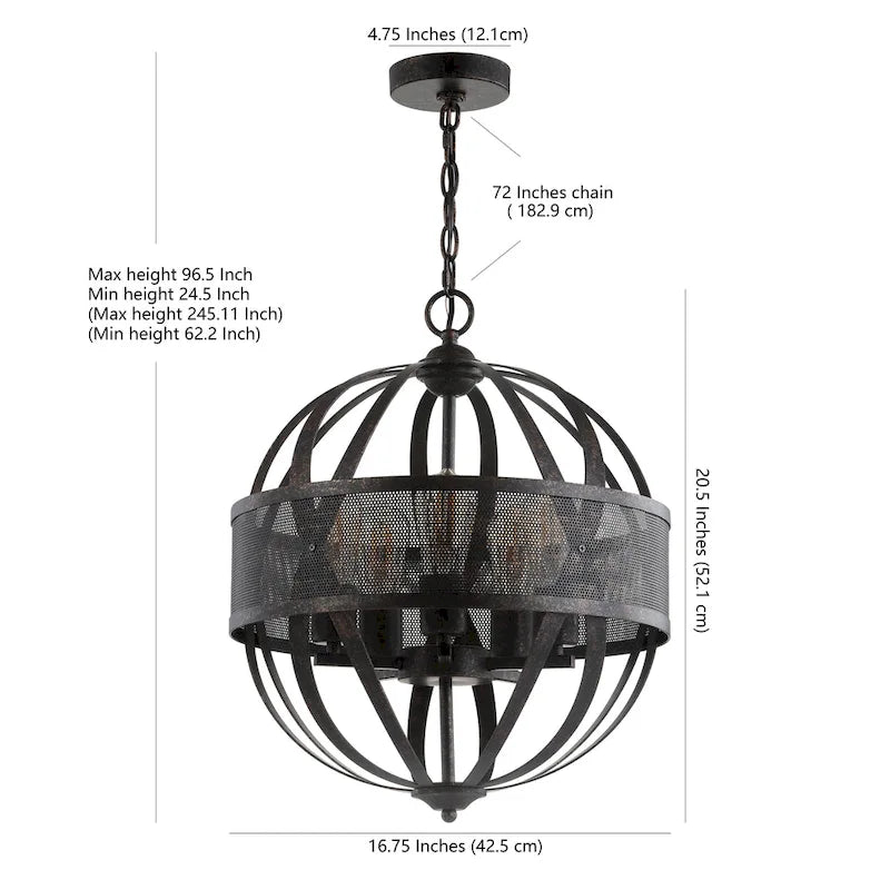 Suspension LED réglable à 5 lumières Elvane de SAFAVIEH Lighting en laiton - 16,8 x 16,8 x 24,5-96,5 cm - Gris foncé - 17 cm (L) x 17 cm (P) x 97 cm (H)