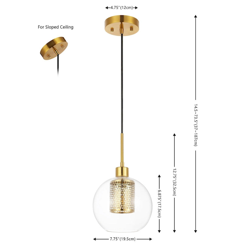 Suspension extensible SAFAVIEH Lighting Ingela - 20,3 cm L x 20,3 cm P x 38-188 cm H - Transparent/Laiton - 20,3 cm L x 20,3 cm P x 188 cm H