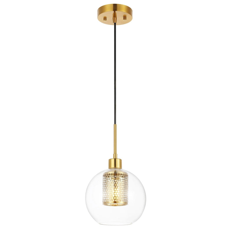 Suspension extensible SAFAVIEH Lighting Ingela - 20,3 cm L x 20,3 cm P x 38-188 cm H - Transparent/Laiton - 20,3 cm L x 20,3 cm P x 188 cm H