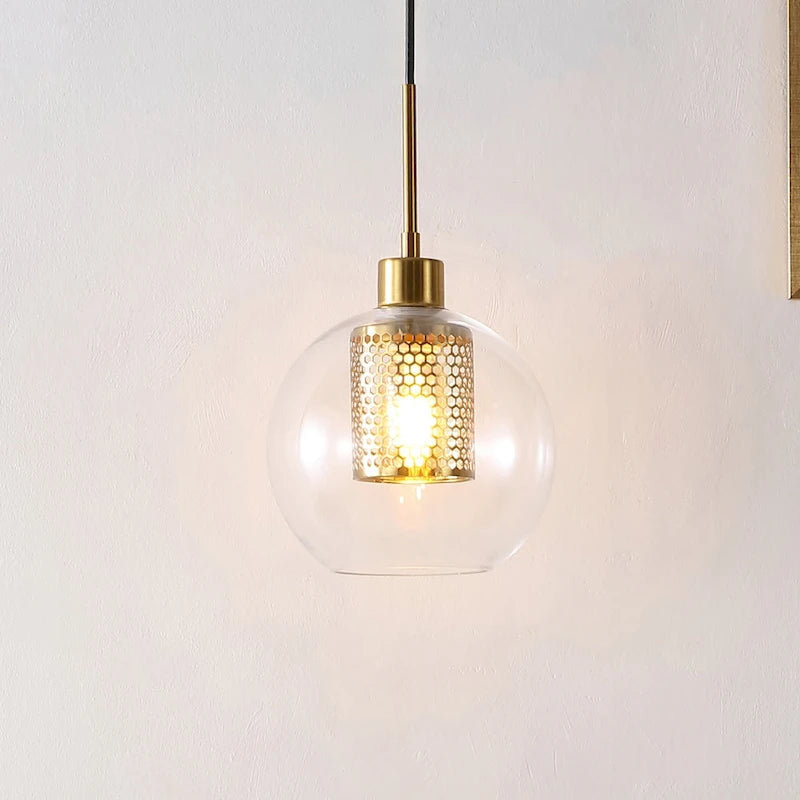 Suspension extensible SAFAVIEH Lighting Ingela - 20,3 cm L x 20,3 cm P x 38-188 cm H - Transparent/Laiton - 20,3 cm L x 20,3 cm P x 188 cm H