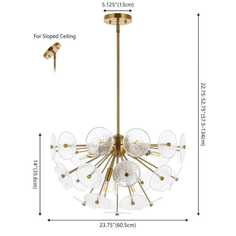 Suspension SAFAVIEH Lighting Meene 6 lumières 24 - 24 x 24 x 23-53 - avec profondeur/hauteur - Laiton - 24 po L x 24 po P x 53 po H