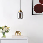 Suspension en verre SAFAVIEH Dafinka 15 cm (6 po) - 15 cm (6 po) L x 15 cm (6 po) P x 66 cm (26 po) H - Gris fumé/Laiton - 15 cm (6 po) L x 15 cm (6 po) P x 180 cm (71 po) H