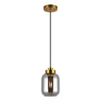 Suspension en verre SAFAVIEH Dafinka 15 cm (6 po) - 15 cm (6 po) L x 15 cm (6 po) P x 66 cm (26 po) H - Gris fumé/Laiton - 15 cm (6 po) L x 15 cm (6 po) P x 180 cm (71 po) H
