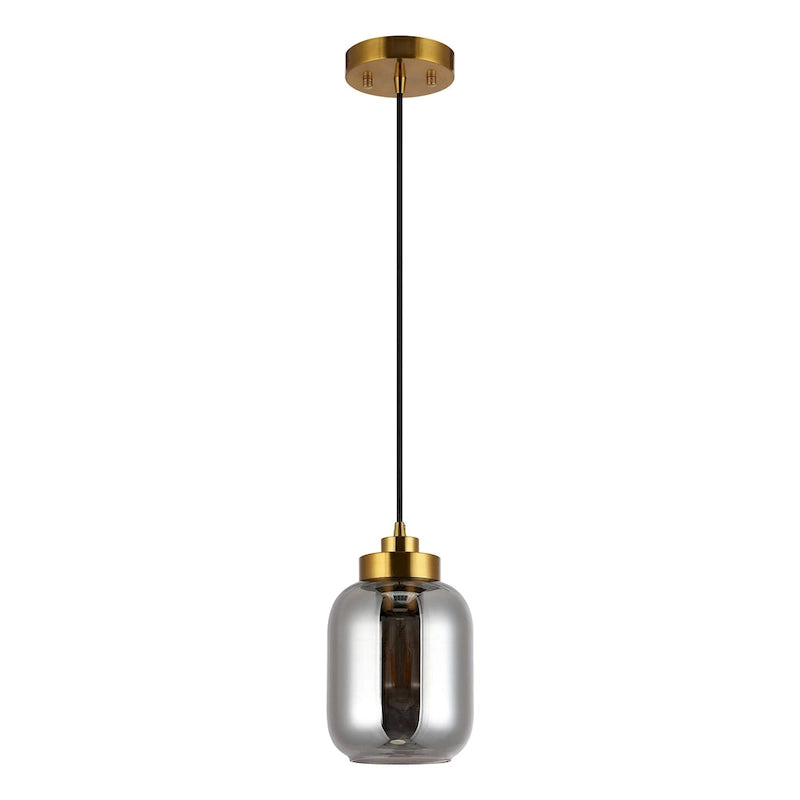 Suspension en verre SAFAVIEH Dafinka 15 cm (6 po) - 15 cm (6 po) L x 15 cm (6 po) P x 66 cm (26 po) H - Gris fumé/Laiton - 15 cm (6 po) L x 15 cm (6 po) P x 180 cm (71 po) H