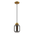 Suspension en verre SAFAVIEH Dafinka 15 cm (6 po) - 15 cm (6 po) L x 15 cm (6 po) P x 66 cm (26 po) H - Gris fumé/Laiton - 15 cm (6 po) L x 15 cm (6 po) P x 180 cm (71 po) H