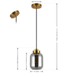Suspension en verre SAFAVIEH Dafinka 15 cm (6 po) - 15 cm (6 po) L x 15 cm (6 po) P x 66 cm (26 po) H - Gris fumé/Laiton - 15 cm (6 po) L x 15 cm (6 po) P x 180 cm (71 po) H