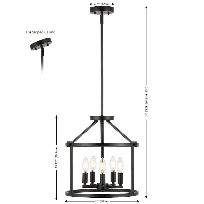 Suspension moderne et contemporaine SAFAVIEH Lighting Sevcan 15 (5 ampoules) - 15 cm L x 15 cm P x 55 cm H - Noir