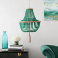 Suspension Kaori de SAFAVIEH Lighting, réglable, 3 lumières, bleue - 16,5 x 16,5 x 29,75 cm - 111,75 cm - 17 cm (L) x 17 cm (P) x 112 cm (H)