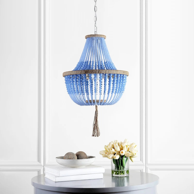 Suspension Kaori de SAFAVIEH Lighting, réglable, 3 lumières, bleue - 16,5 x 16,5 x 29,75 cm - 111,75 cm - 17 cm (L) x 17 cm (P) x 112 cm (H)