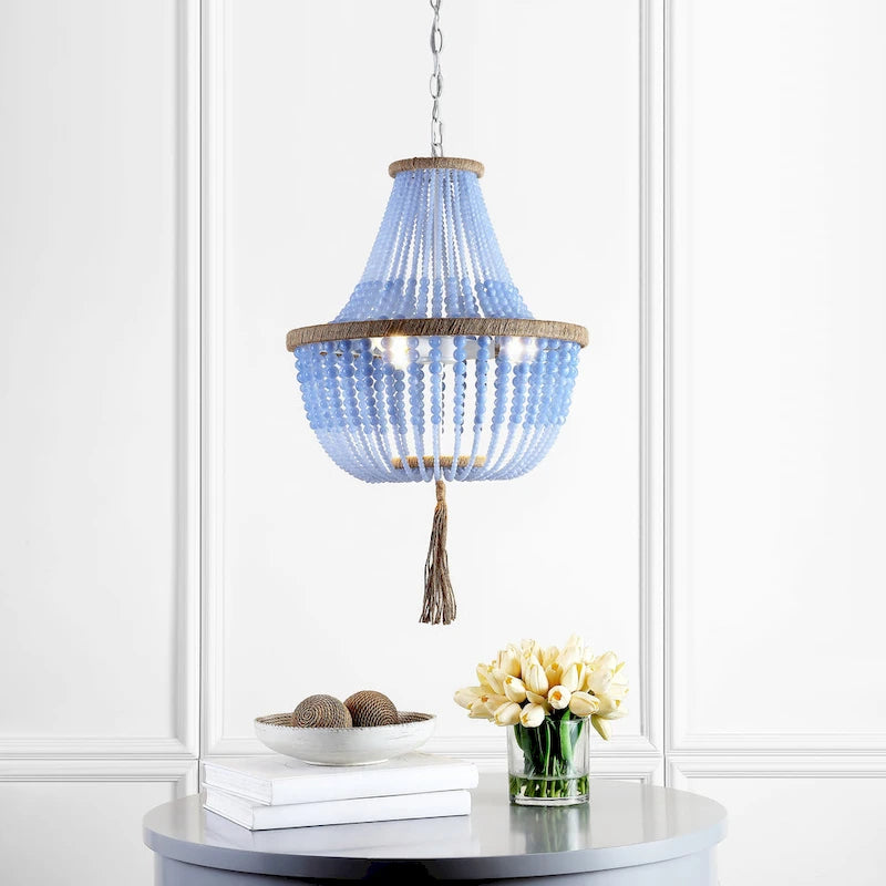 SAFAVIEH Lighting Kaori Adjustable 3-Light Blue Pendant Lamp - 16.5 x16.5 x29.75- 111.75  - 17Wx17Dx112H