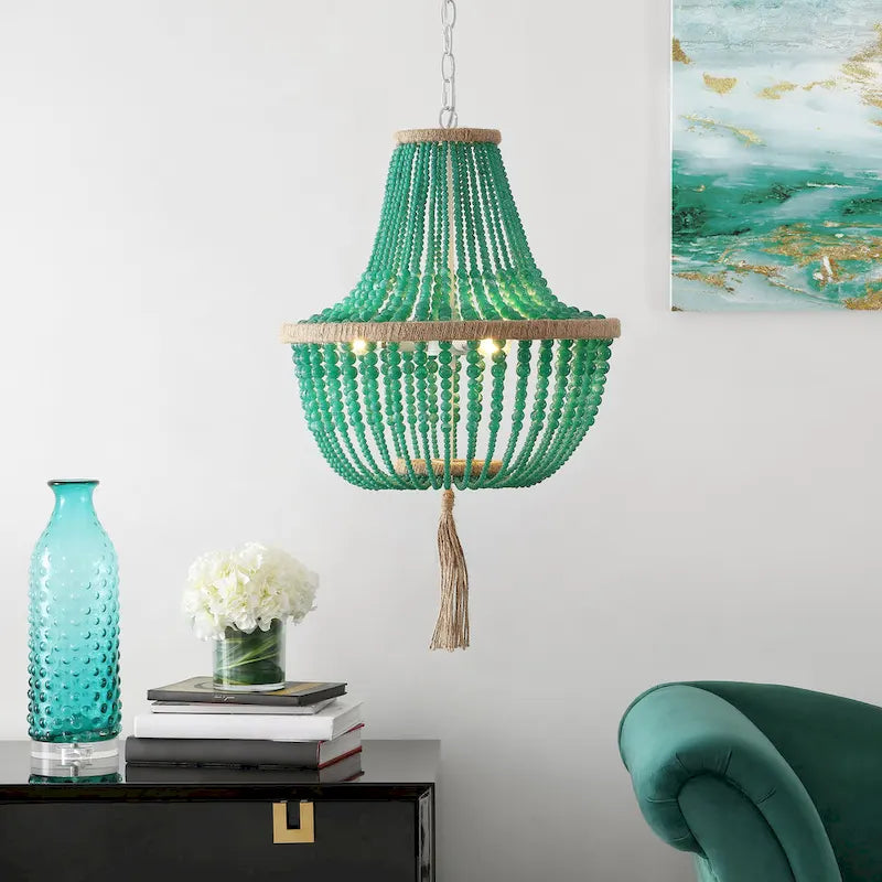 Suspension Kaori de SAFAVIEH Lighting, réglable, 3 lumières, bleue - 16,5 x 16,5 x 29,75 cm - 111,75 cm - 17 cm (L) x 17 cm (P) x 112 cm (H)