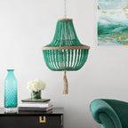 Suspension Kaori de SAFAVIEH Lighting, réglable, 3 lumières, bleue - 16,5 x 16,5 x 29,75 cm - 111,75 cm - 17 cm (L) x 17 cm (P) x 112 cm (H)