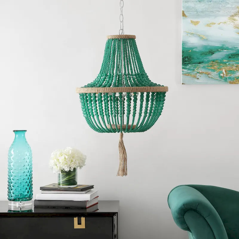 Suspension Kaori de SAFAVIEH Lighting, réglable, 3 lumières, bleue - 16,5 x 16,5 x 29,75 cm - 111,75 cm - 17 cm (L) x 17 cm (P) x 112 cm (H)