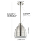 Suspension LED réglable Synnove 1 lumière de SAFAVIEH Lighting, finition nickel - 8,12 x 8,12 x 16,5-46,5 cm - 8 cm (L) x 8 cm (P) x 47 cm (H)