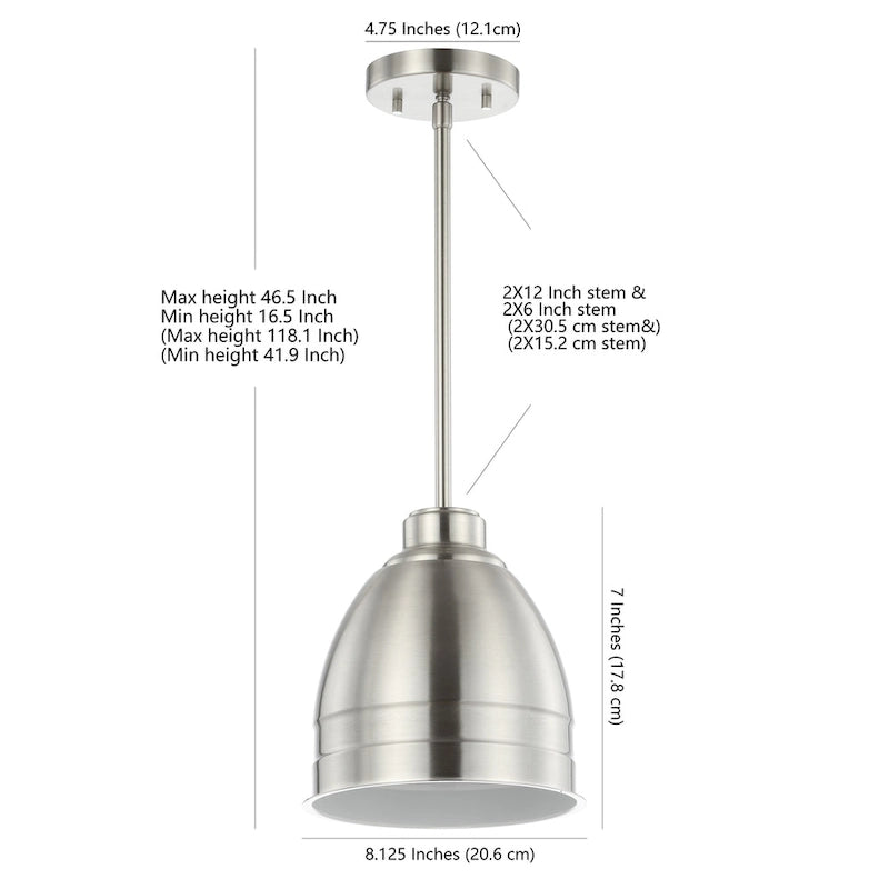 Suspension LED réglable Synnove 1 lumière de SAFAVIEH Lighting, finition nickel - 8,12 x 8,12 x 16,5-46,5 cm - 8 cm (L) x 8 cm (P) x 47 cm (H)