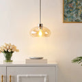 SAFAVIEH Lighting Berivan Glass Shade Pendant - 11 In. W x 11 In. D x 15-45 In. H - Amber/Nickel - 11Wx11Dx45H