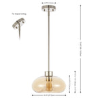 Suspension SAFAVIEH Lighting Berivan avec abat-jour en verre - 28 cm L x 28 cm P x 38-114 cm H - Ambre/Nickel
