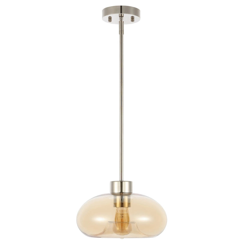 Suspension SAFAVIEH Lighting Berivan avec abat-jour en verre - 28 cm L x 28 cm P x 38-114 cm H - Ambre/Nickel