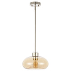Suspension SAFAVIEH Lighting Berivan avec abat-jour en verre - 28 cm L x 28 cm P x 38-114 cm H - Ambre/Nickel