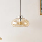 Suspension SAFAVIEH Lighting Berivan avec abat-jour en verre - 28 cm L x 28 cm P x 38-114 cm H - Ambre/Nickel