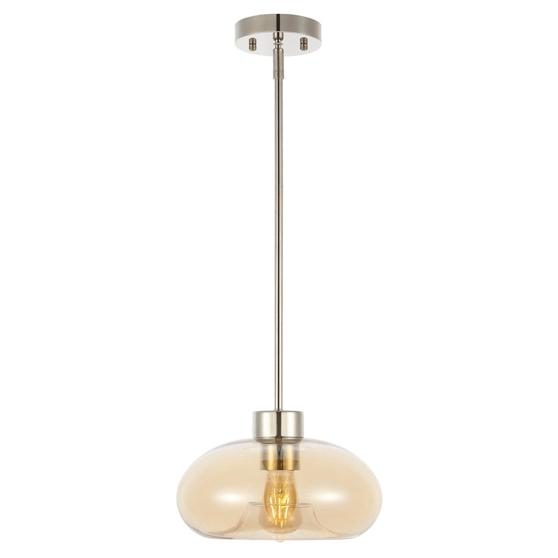 Suspension SAFAVIEH Lighting Berivan avec abat-jour en verre - 28 cm L x 28 cm P x 38-114 cm H - Ambre/Nickel
