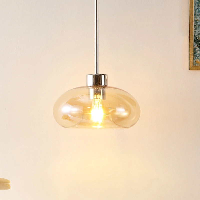 Suspension SAFAVIEH Lighting Berivan avec abat-jour en verre - 28 cm L x 28 cm P x 38-114 cm H - Ambre/Nickel