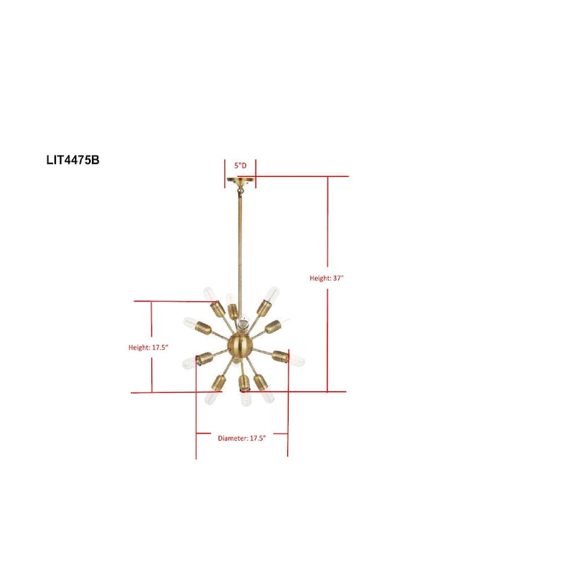 Suspension Talja Solace de SAFAVIEH Lighting, 12 lumières dorées, ampoules Edison, 44,5 cm (17,5 po) - 44,5 x 44,5 x 94 cm (17,5 x 17,5 x 37 po) - 45,7 x 45,7 x 94 cm (18 po x 18 po x 37 po)