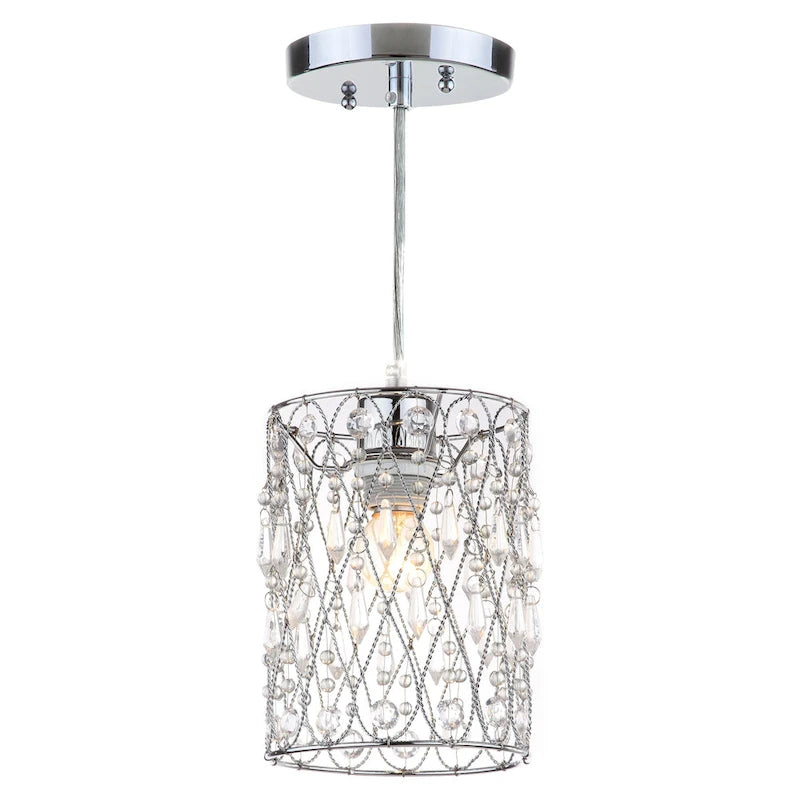 SAFAVIEH Lighting Sofiea Adjustable 1-Light Chrome Beaded Pendant - 6 x6 x13 - 82  - Chrome/Clear - 6Wx6Dx82H