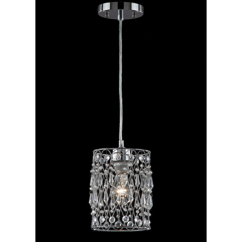 Suspension réglable Sofiea 1 lumière chromée à perles - 6 x 6 x 13 - 82 - Chrome/Transparent - 6L x 6P x 82H