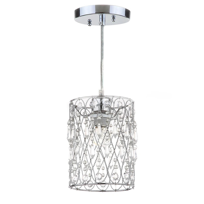 Suspension réglable Sofiea 1 lumière chromée à perles - 6 x 6 x 13 - 82 - Chrome/Transparent - 6L x 6P x 82H