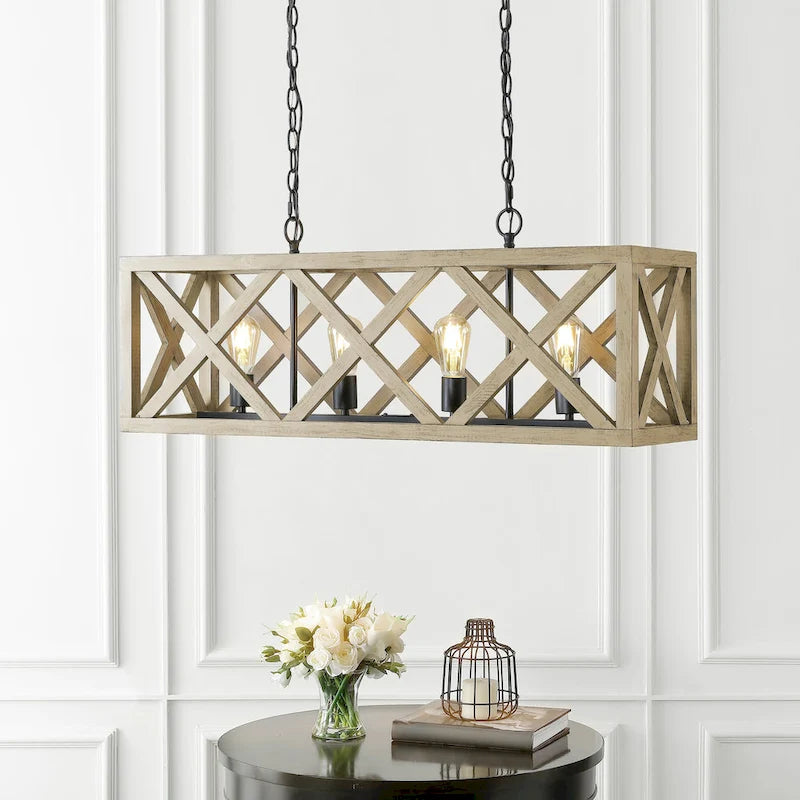 SAFAVIEH Lighting Hanneli Pendant - 10 x36 x19.5-91.5  - Natural/Black - 36Wx10Dx68H