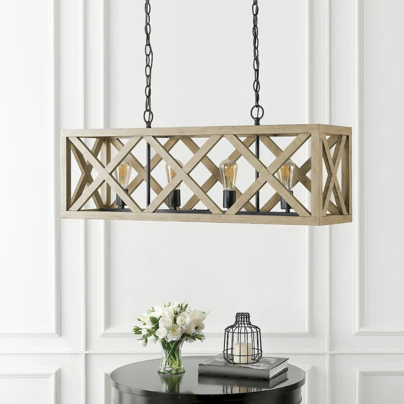 Suspension Hanneli de SAFAVIEH Lighting - 10 x 36 x 19,5-91,5 - Naturel/Noir - 36 po L x 10 po P x 68 po H