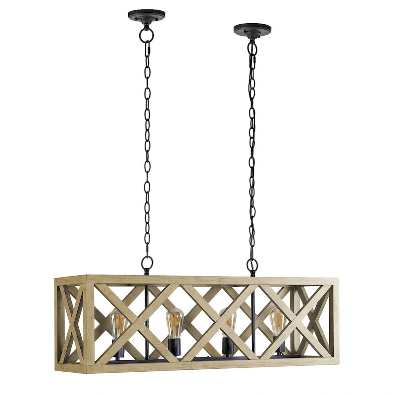 Suspension Hanneli de SAFAVIEH Lighting - 10 x 36 x 19,5-91,5 - Naturel/Noir - 36 po L x 10 po P x 68 po H