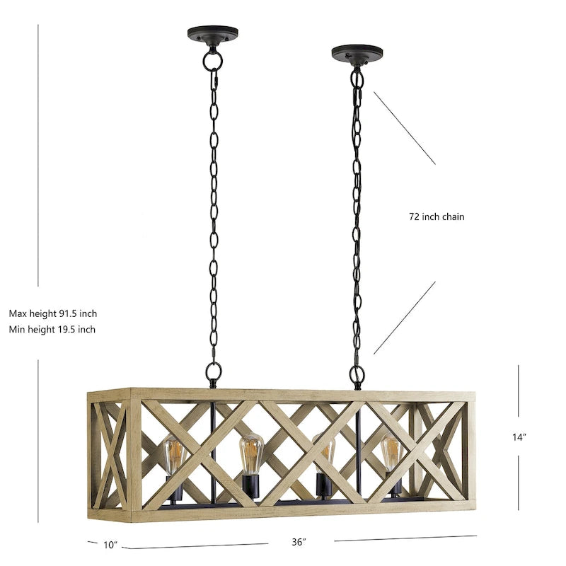 Suspension Hanneli de SAFAVIEH Lighting - 10 x 36 x 19,5-91,5 - Naturel/Noir - 36 po L x 10 po P x 68 po H