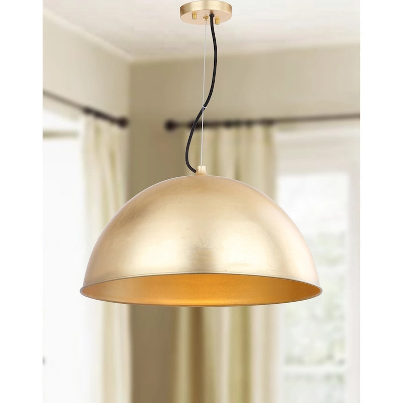 SAFAVIEH Lighting Efrosina Adjustable 1-Light Dome Gold Leaf Pendant - 21  W x 21  D x 11.5-83.5  H - Gold Leaf - 21Wx21Dx84H