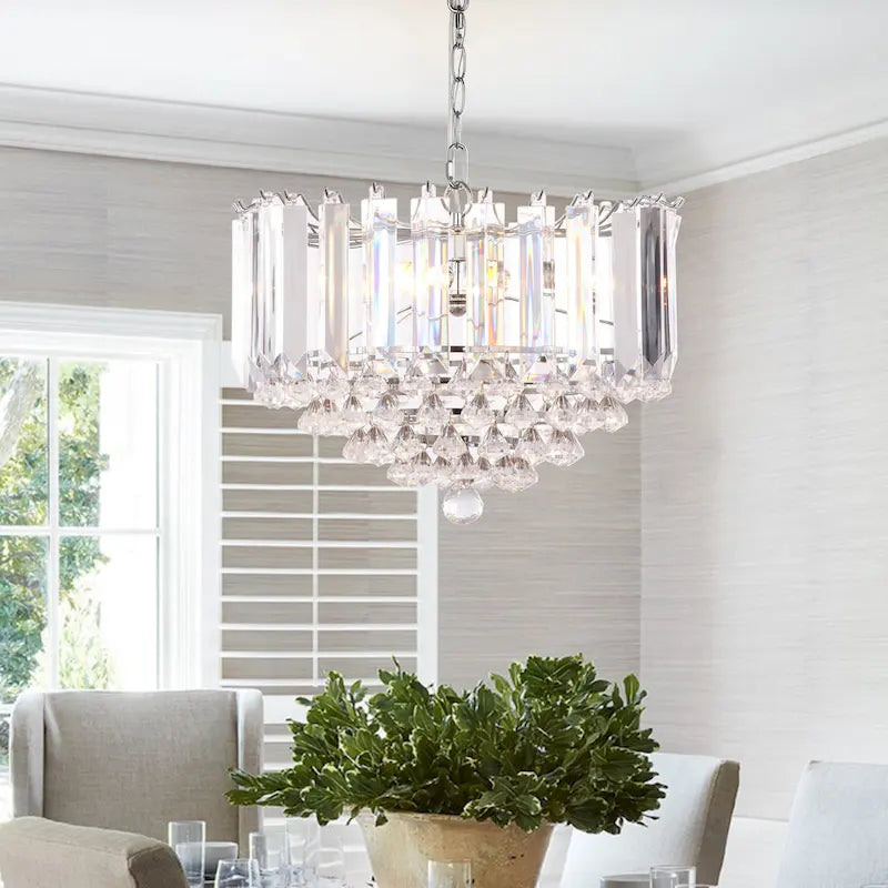 Suspension Carly de SAFAVIEH Lighting, 2 lumières, chromée/transparente, orientable - 42 cm (L) x 42 cm (P) x 41,3 à 224 cm (H)