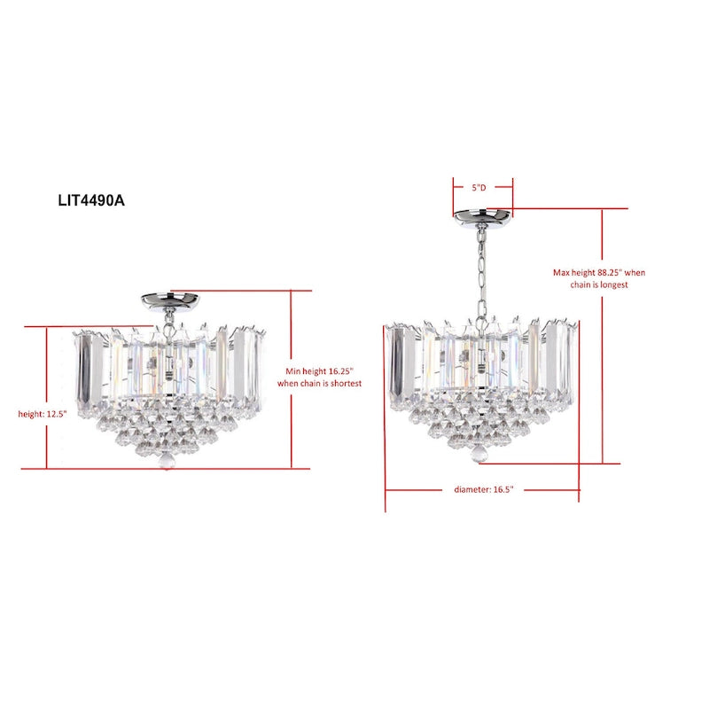 Suspension Carly de SAFAVIEH Lighting, 2 lumières, chromée/transparente, orientable - 42 cm (L) x 42 cm (P) x 41,3 à 224 cm (H)