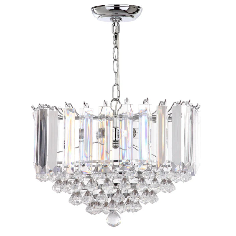 Suspension Carly de SAFAVIEH Lighting, 2 lumières, chromée/transparente, orientable - 42 cm (L) x 42 cm (P) x 41,3 à 224 cm (H)