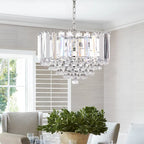 Suspension Carly de SAFAVIEH Lighting, 2 lumières, chromée/transparente, orientable - 42 cm (L) x 42 cm (P) x 41,3 à 224 cm (H)