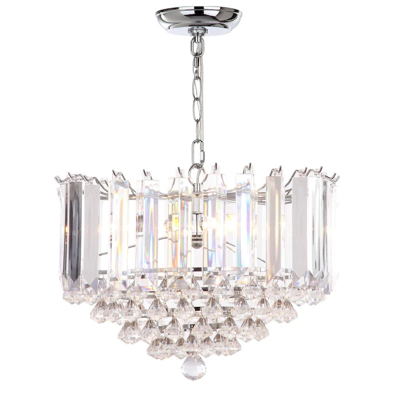 Suspension Carly de SAFAVIEH Lighting, 2 lumières, chromée/transparente, orientable - 42 cm (L) x 42 cm (P) x 41,3 à 224 cm (H)