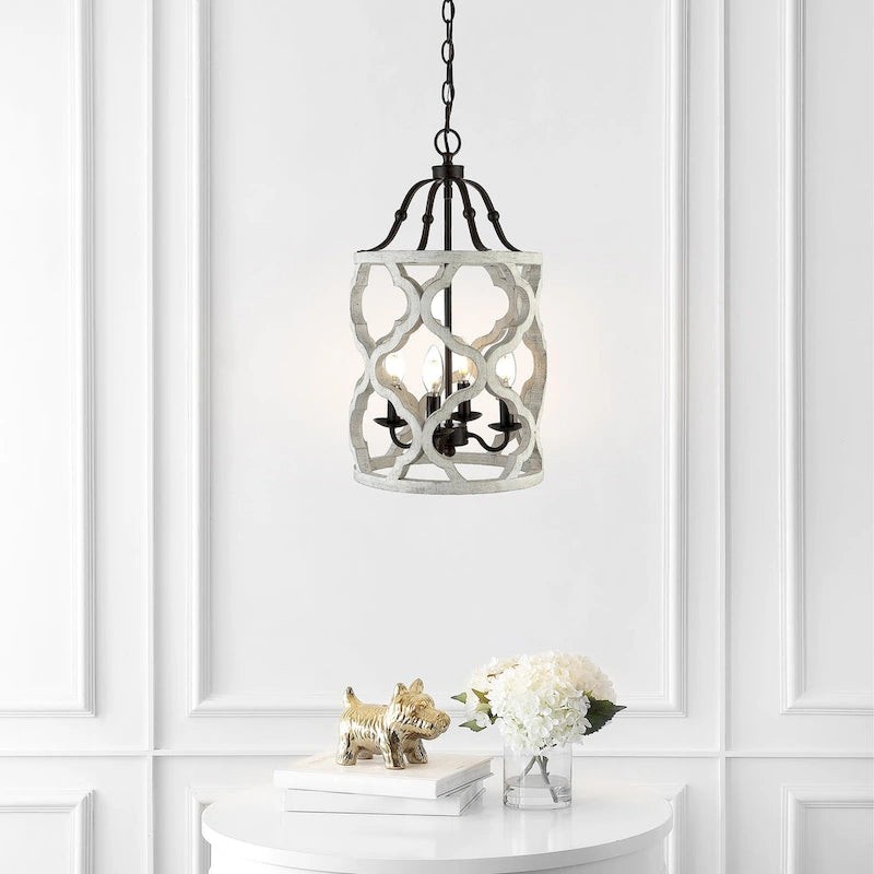 SAFAVIEH Lighting Riona Pendant - 12 x12 x26-98  - Oil Rubbed Bronze (Black) /White - 12Wx12Dx74H