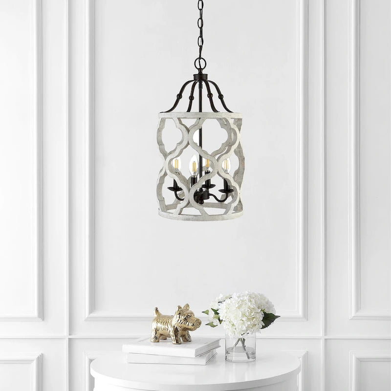 Suspension Riona de SAFAVIEH Lighting - 12 x 12 x 26-98 - Bronze huilé (noir) / blanc - 12 po L x 12 po P x 74 po H