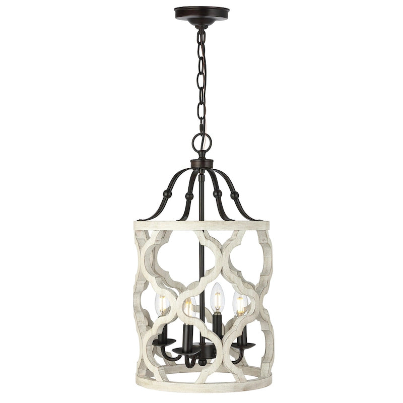 Suspension Riona de SAFAVIEH Lighting - 12 x 12 x 26-98 - Bronze huilé (noir) / blanc - 12 po L x 12 po P x 74 po H