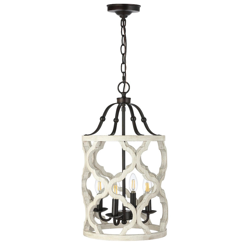 Suspension Riona de SAFAVIEH Lighting - 12 x 12 x 26-98 - Bronze huilé (noir) / blanc - 12 po L x 12 po P x 74 po H