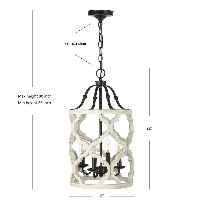 Suspension Riona de SAFAVIEH Lighting - 12 x 12 x 26-98 - Bronze huilé (noir) / blanc - 12 po L x 12 po P x 74 po H
