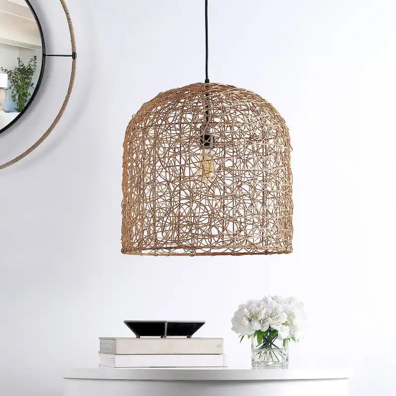 Suspension SAFAVIEH Lighting Celedonia 45,7 cm (18 po) - 45,7 cm (18 po) L x 45,7 cm (18 po) P x 50,8 à 233,8 cm (20 à 92 po) H - Naturel